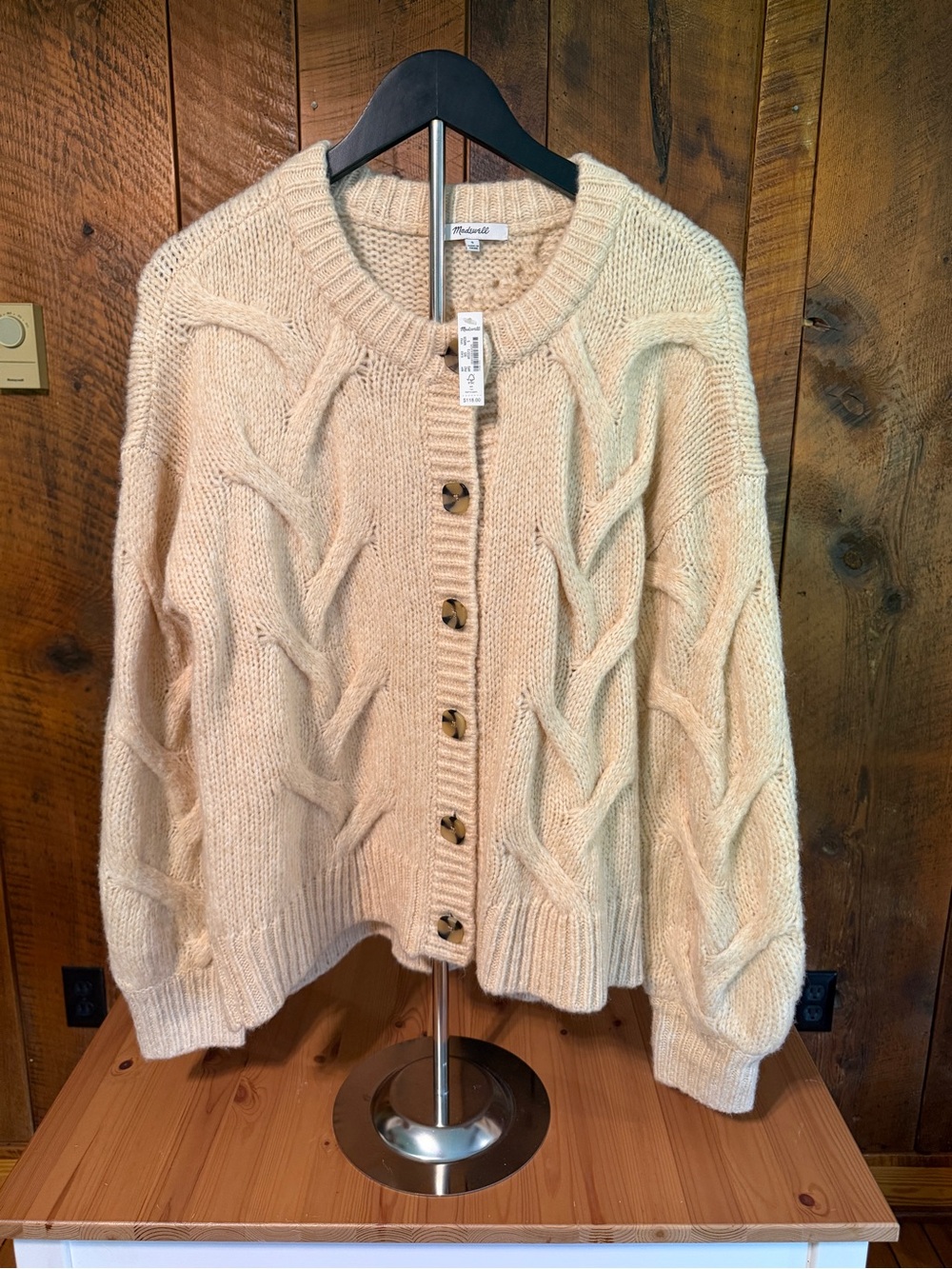NWT Madewell Cable Knit Chunky Ashmont Cozy Cardigan Sweater Oatmeal Cream  S